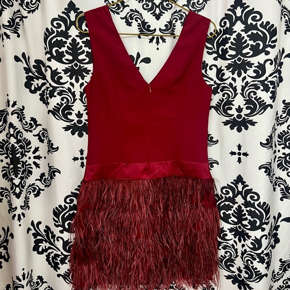 Ark & Co Burgundy Feathered Mini Dress NWT - Picture 4 of 7